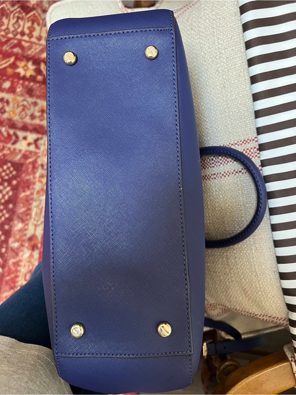 Henri Bendel New York Royal Blue Leather Satchel with Gold Hardware - Picture 6 of 6